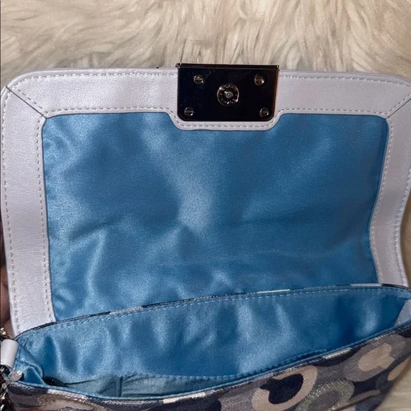 COACH Kristin Sequin Op Art Canvas Large Wristlet in blue denim - Picture 8 of 11